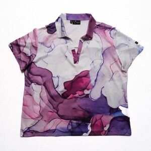 Vaya Purple Floral Print Short Sleeve Polo Tee